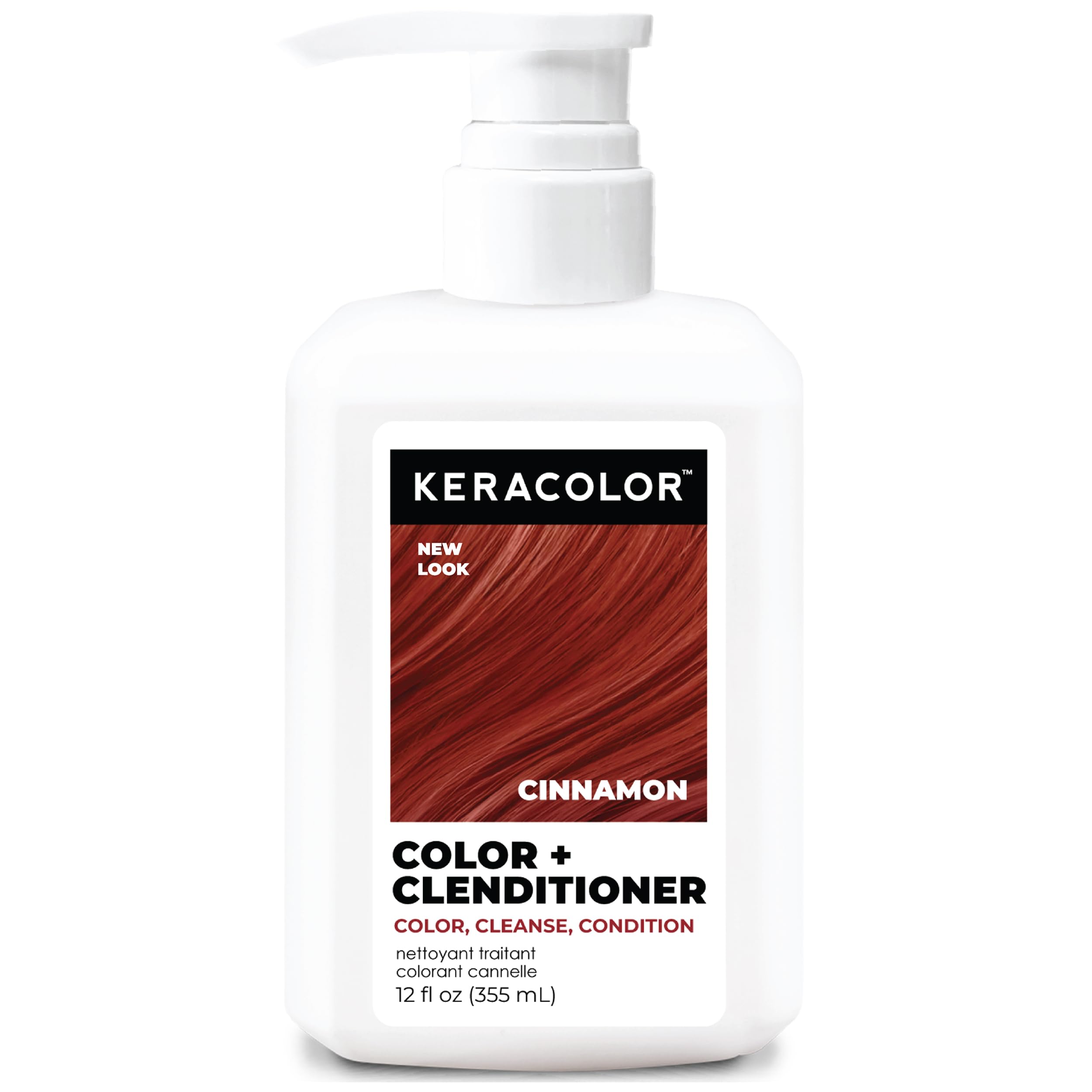 Keracolor Color + Clenditioner Cinnamon bottle shows convenient color-depositing care.