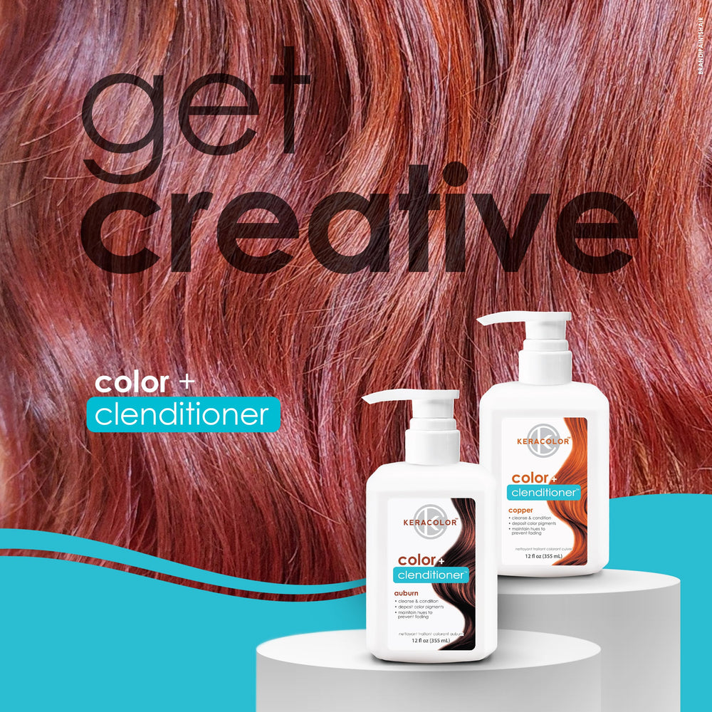 Keracolor Color + Clenditioner color glow after wash for shiny brunette tones.