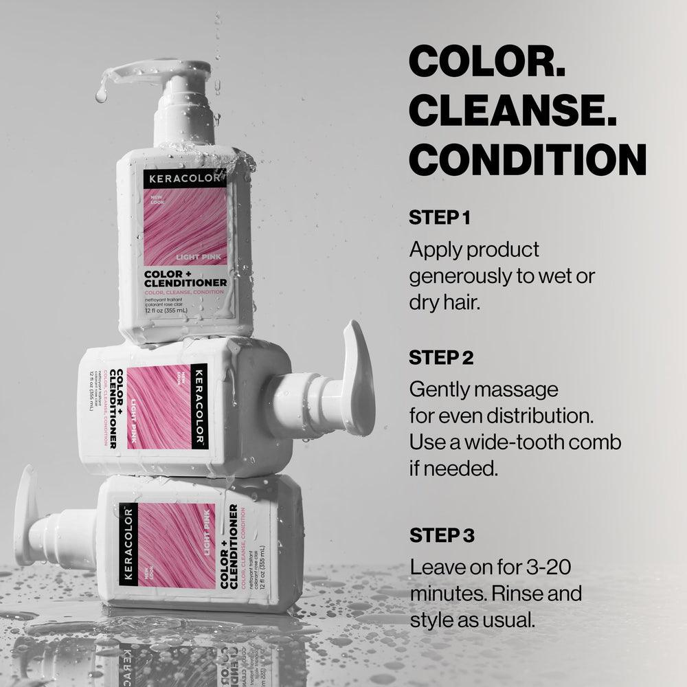 Rinse action illustrating color deposit while cleansing hair.