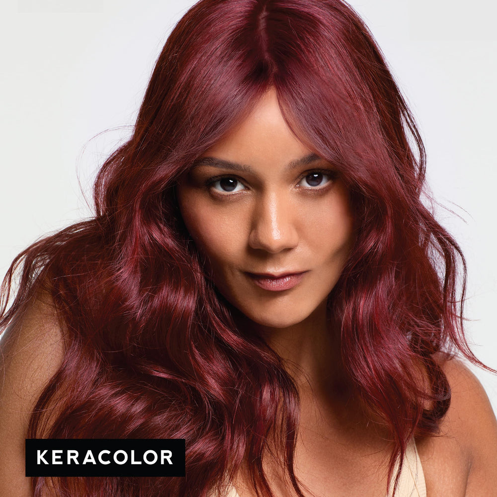 Applying color to dry hair yields bolder results with Keracolor Merlot.