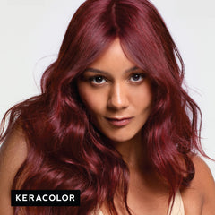 Applying color to dry hair yields bolder results with Keracolor Merlot.