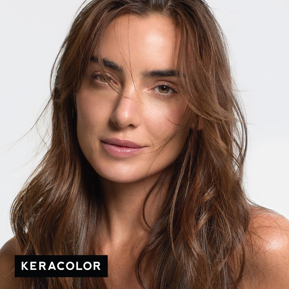 Closeup of color deposit on hair strand with Keracolor MOCHA.