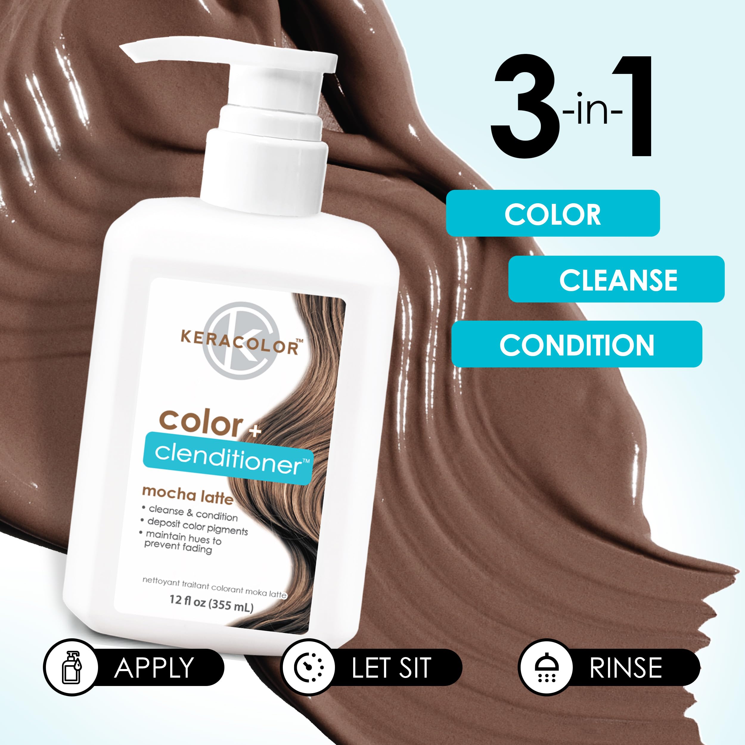 Keracolor Mocha Latte swatches demonstrate instant color options on hair.