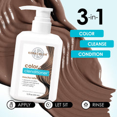 Keracolor Mocha Latte swatches demonstrate instant color options on hair.