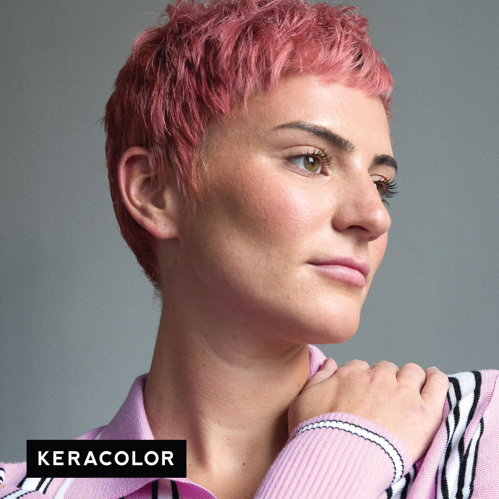 Hair sectioning during Keracolor Rose Gold Clenditioner application for even color.
