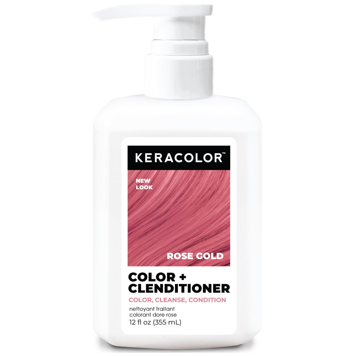 Keracolor Rose Gold Clenditioner bottle showing color-depositing conditioner for vibrant tones.