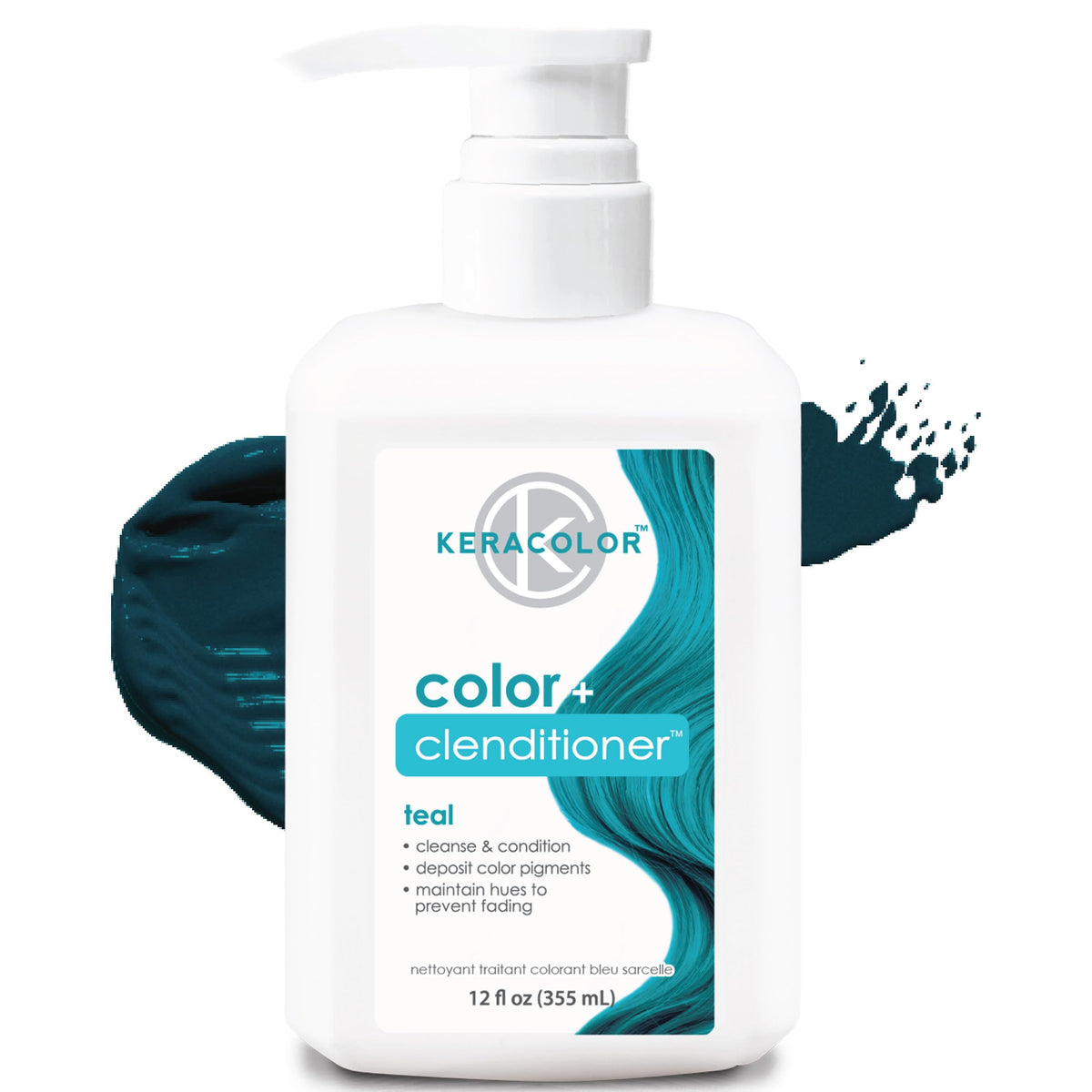 Keracolor Teal Clenditioner bottle showing color deposit for vibrant tone
