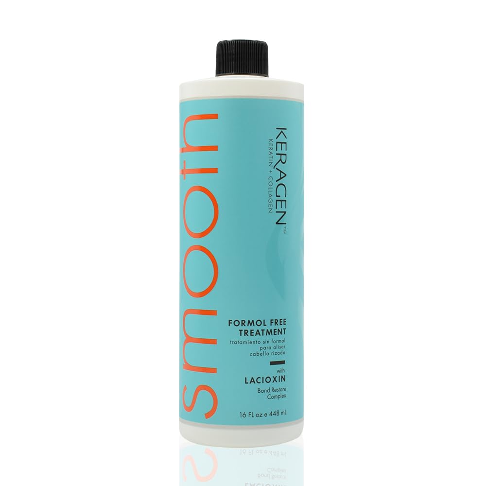 KERAGEN Keratin Smoothing Treatment bottle highlights frizz control and salon-ready shine