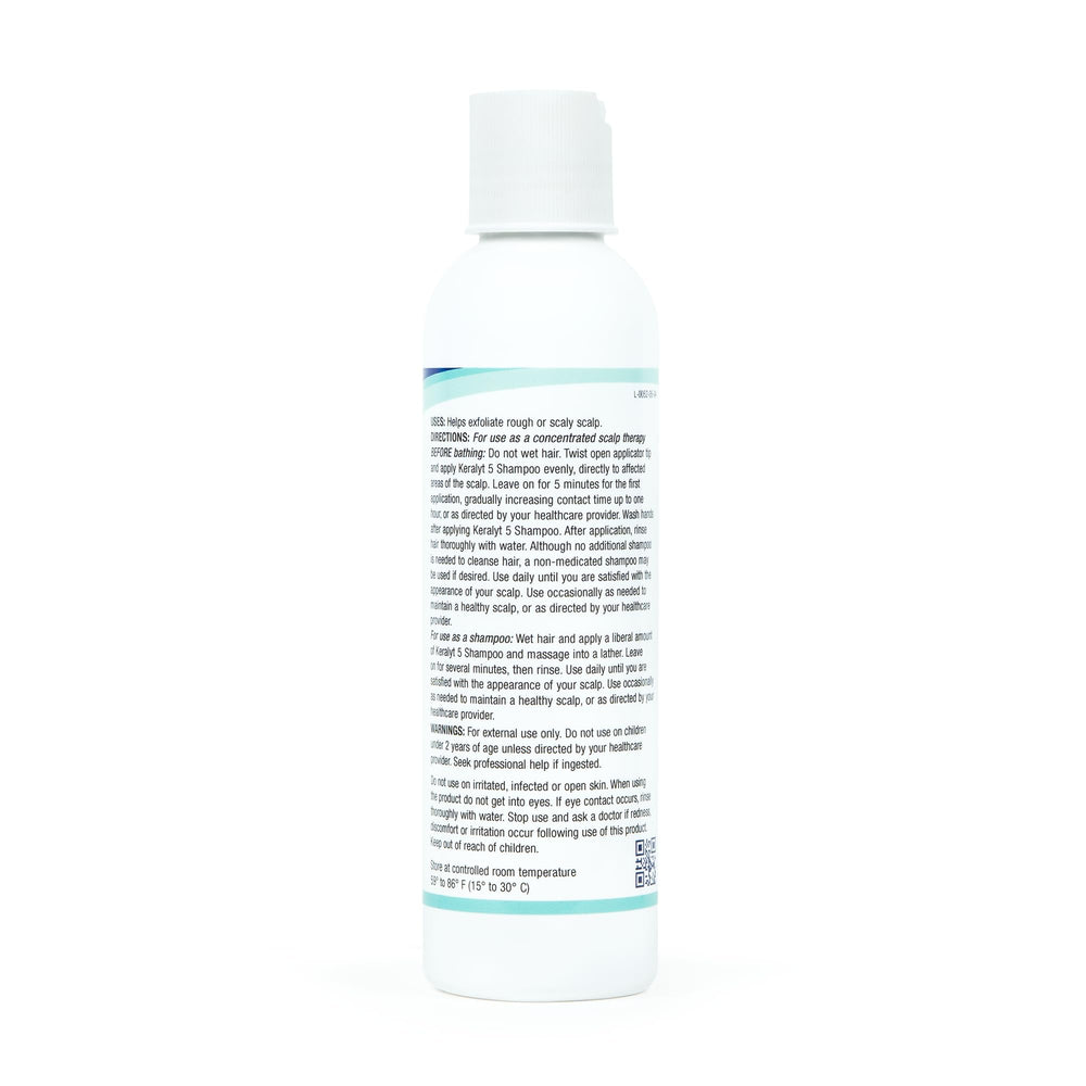 Keralyt 5 dandruff flakes visual hints at buildup clearing.