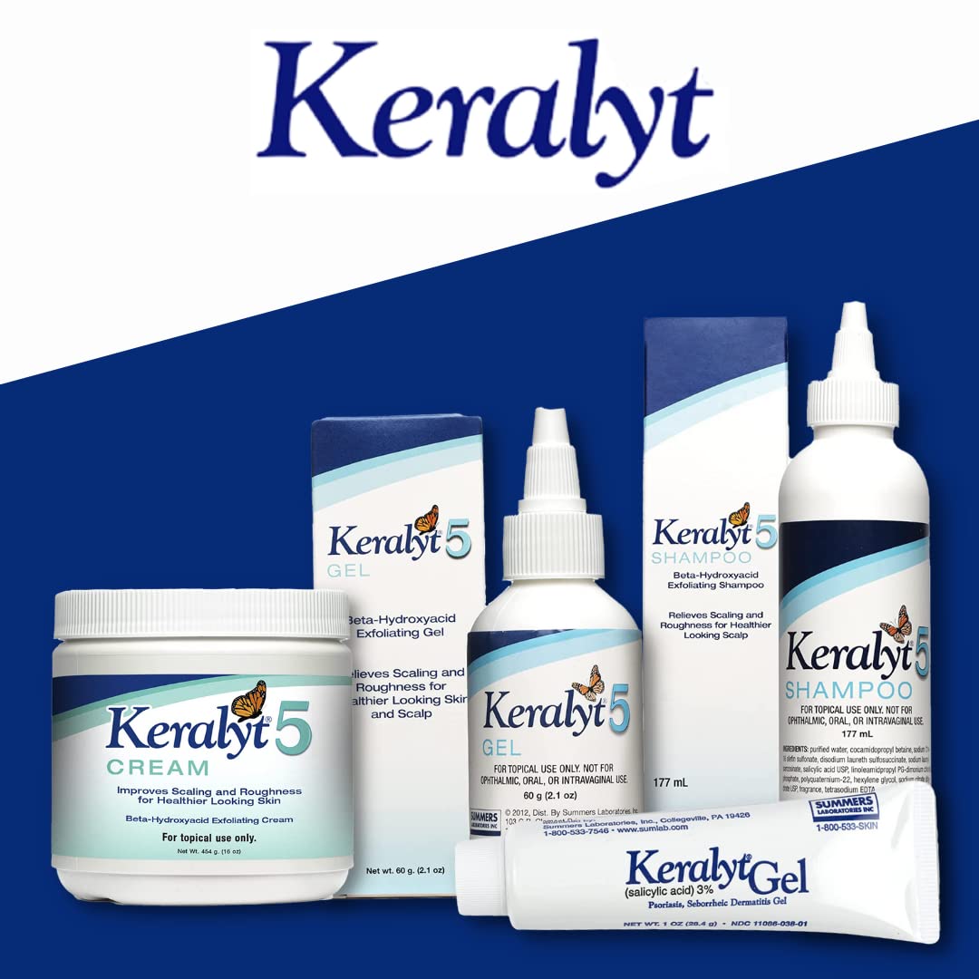Front packaging of Keralyt 5 psoriasis cream with 5% salicylic acid label.