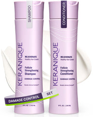 Keranique Damage-Control Shampoo bottle for stronger, more resilient hair.
