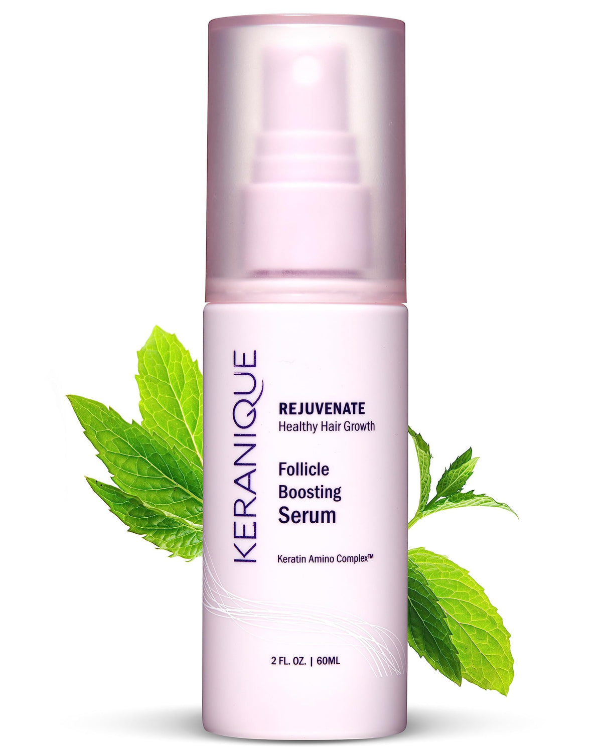 Keranique Follicle Booster bottle being poured for scalp application