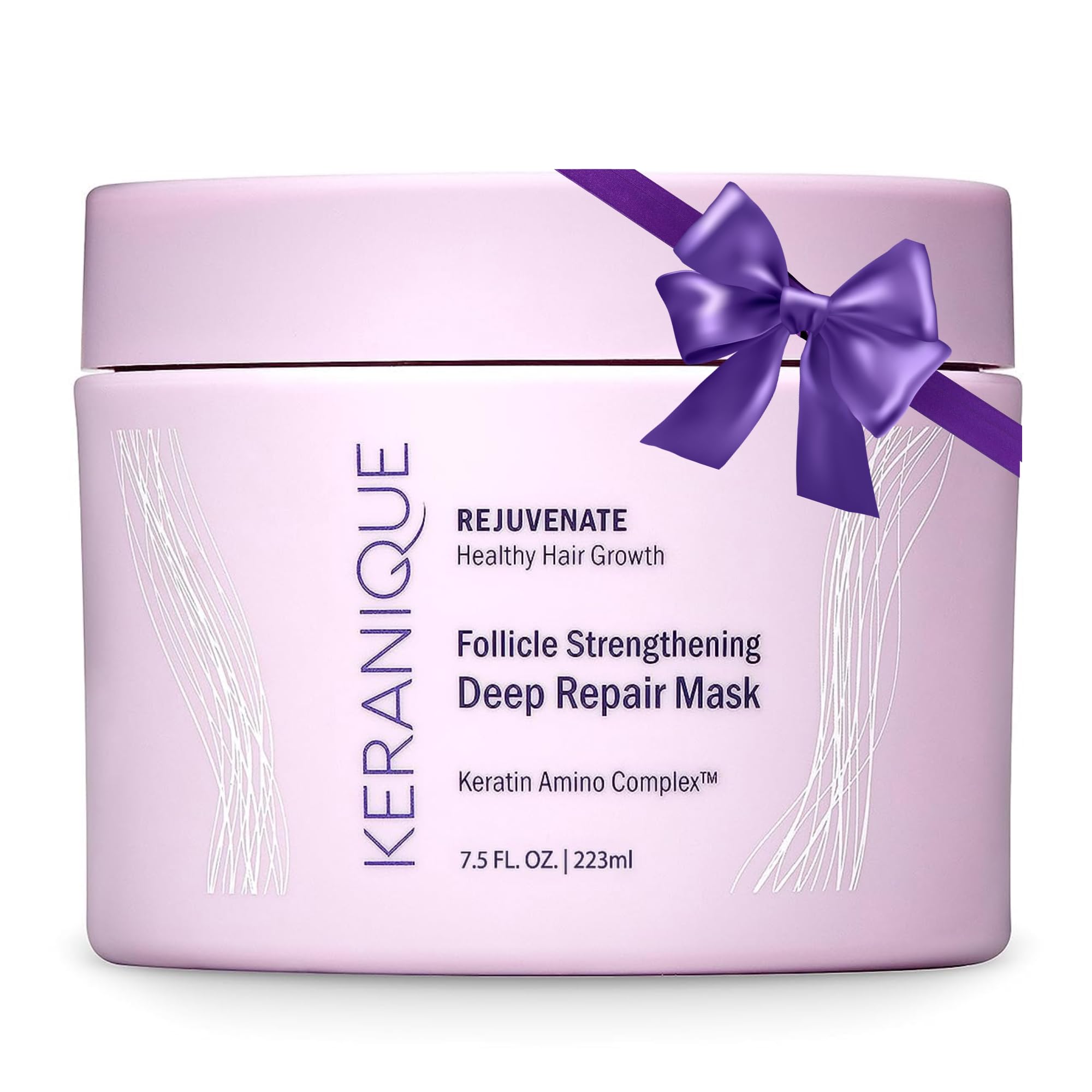Keranique hair mask deep repair jar shows rich cream for softer hair.