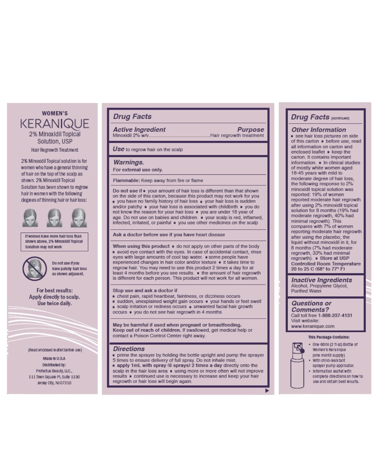 Keranique product carton showing usage guidelines
