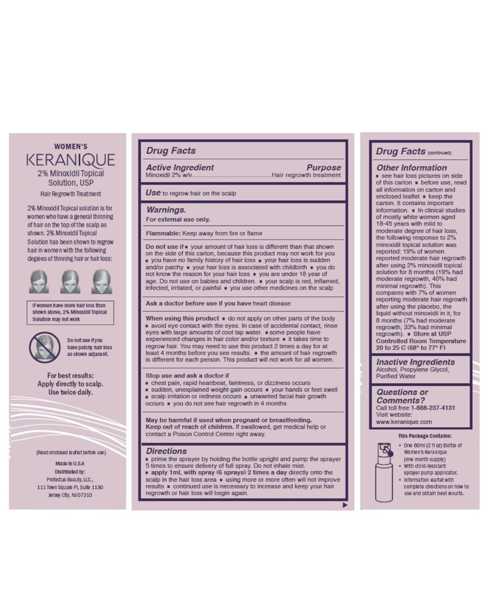Keranique product carton showing usage guidelines