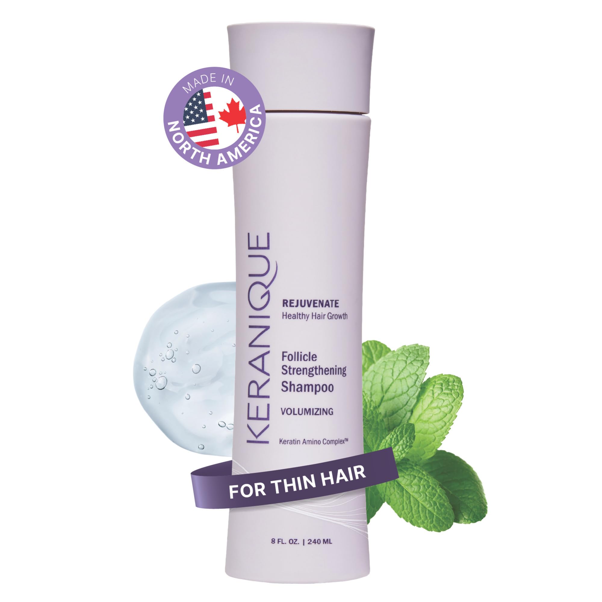 Keranique Volumizing Shampoo bottle with sleek packaging for daily cleansing.
