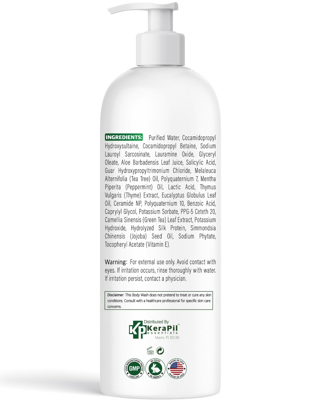 KERAPIL Bacterinyl Jabón Corporal con Aceite de Árbol de Té – Antibacteriano y Antifúngico, 16 onzas, Hecho en EE. UU.