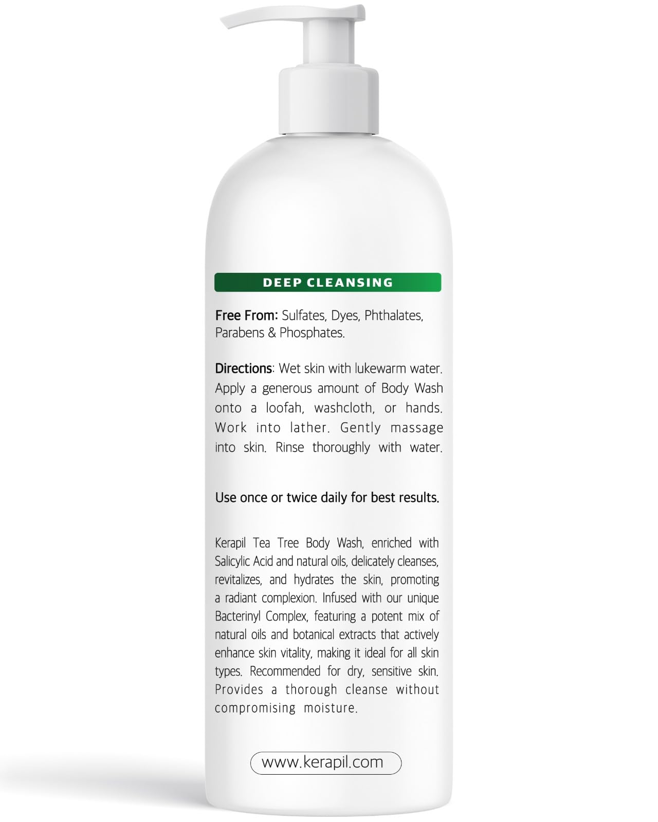 KERAPIL Bacterinyl Jabón Corporal con Aceite de Árbol de Té – Antibacteriano y Antifúngico, 16 onzas, Hecho en EE. UU.