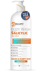 KERAPIL Ducha exfoliante, botella vertida, exfoliación suave para piel áspera.