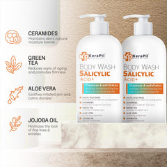 KERAPIL Salicylic Acid Body Wash bottle back with usage directions and key benefits.