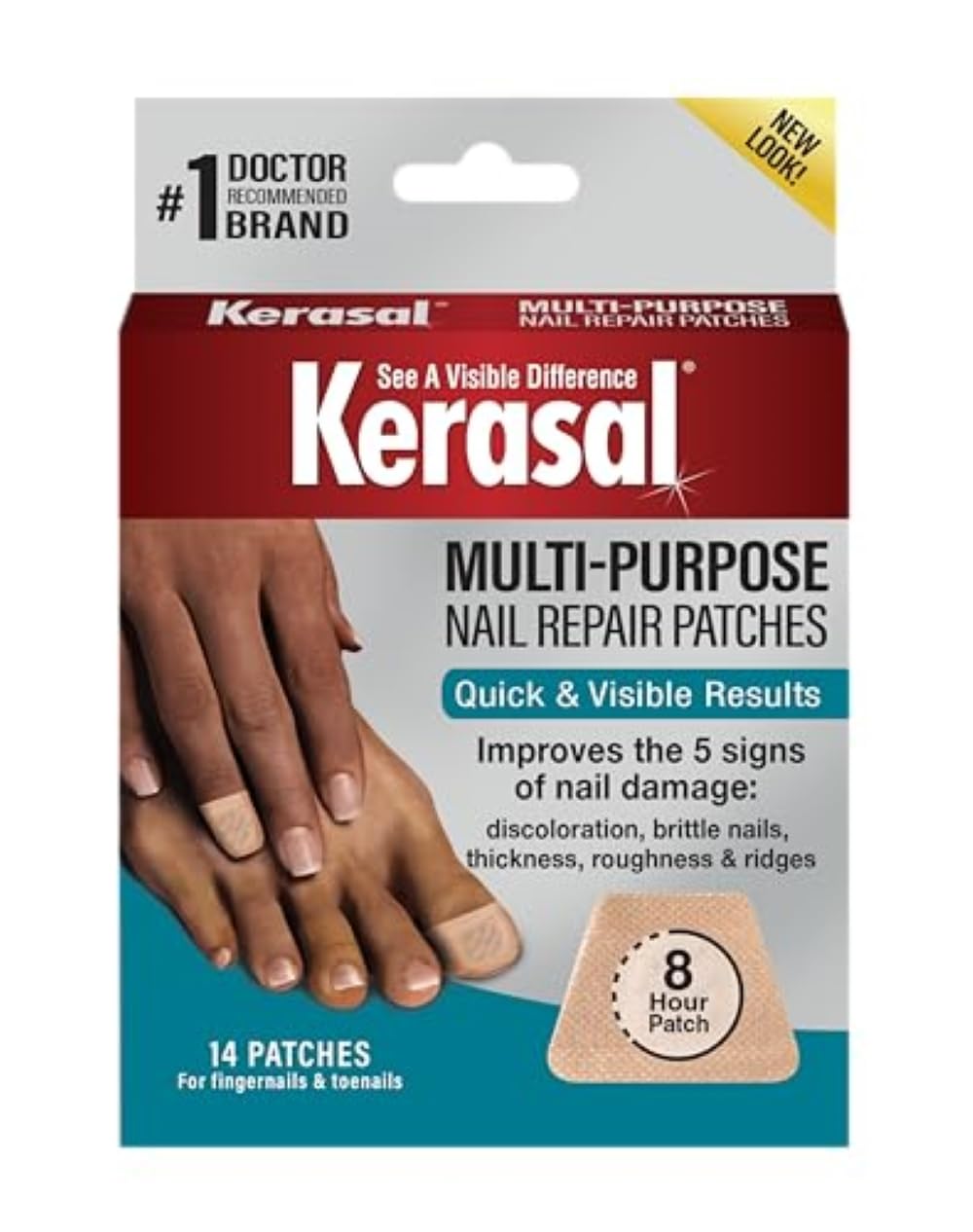 Kerasal parches reparadores para uñas dañadas, uso nocturno para mejora visible.