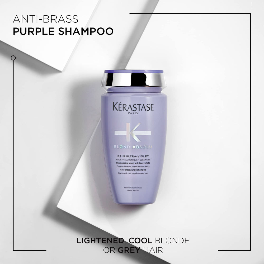 KÉRASTASE Blond Absolu pigments close-up showing anti-brass blue-violet color deposit