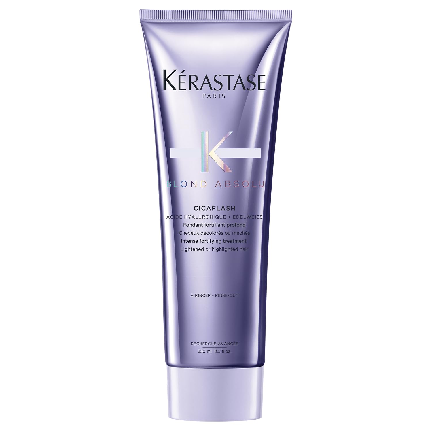 KÉRASTASE Blond Absolu Cicaflash conditioner bottle pouring to hydrate color-treated hair