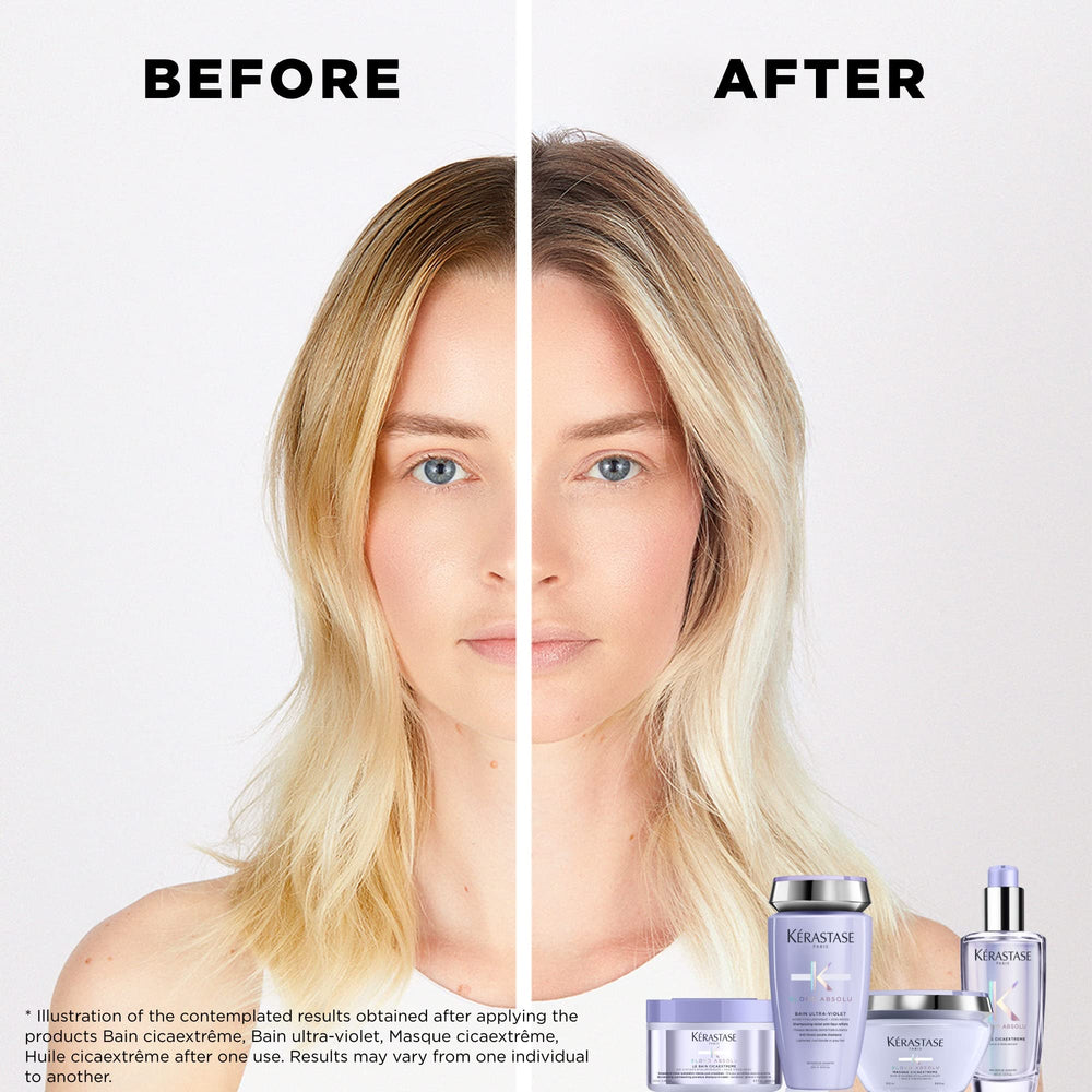 KÉRASTASE Blond Absolu Cicaplasme application shot shows root-to-tip smoothing