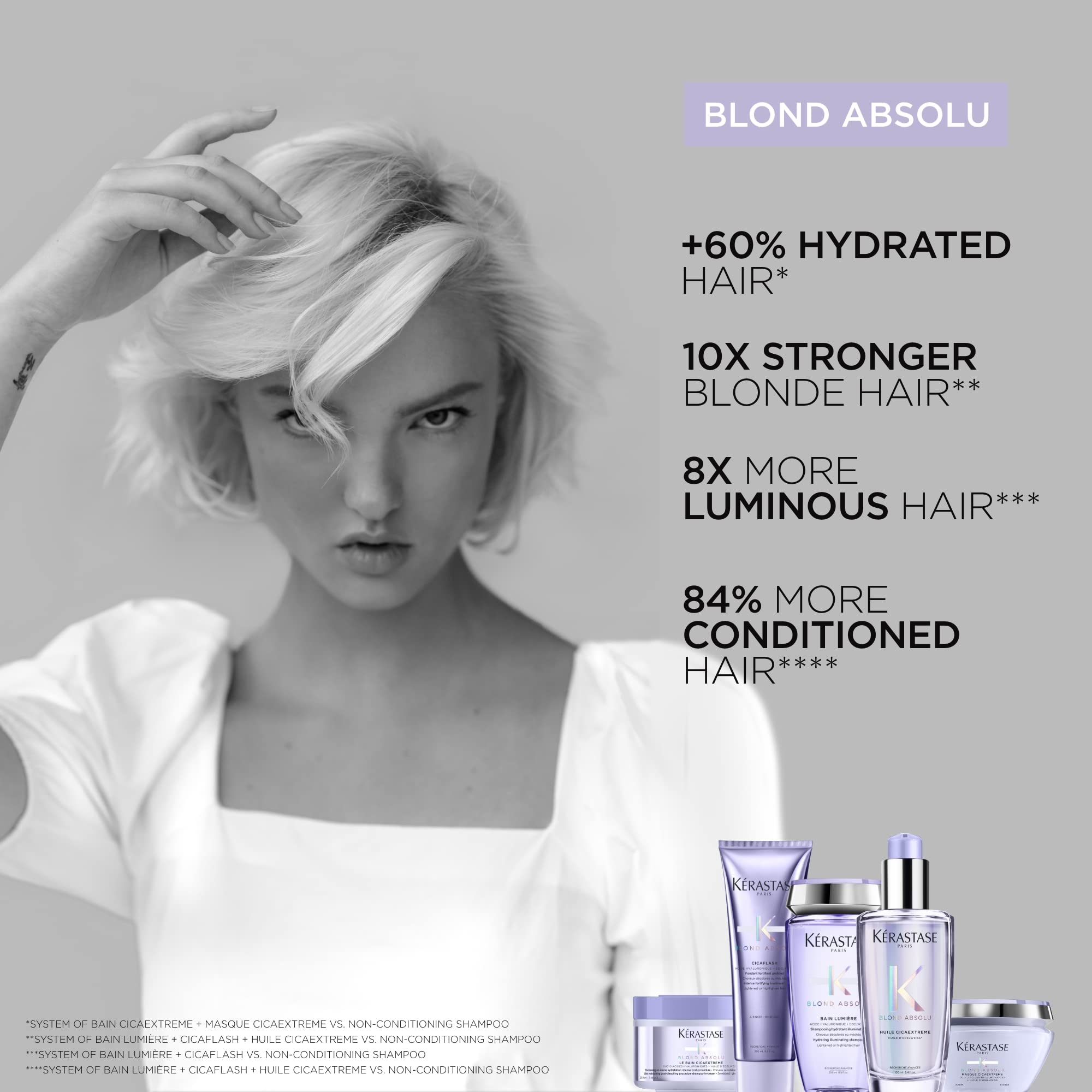 KÉRASTASE Blond Absolu Cicaplasme on hair demonstrates lightweight shine and frizz control