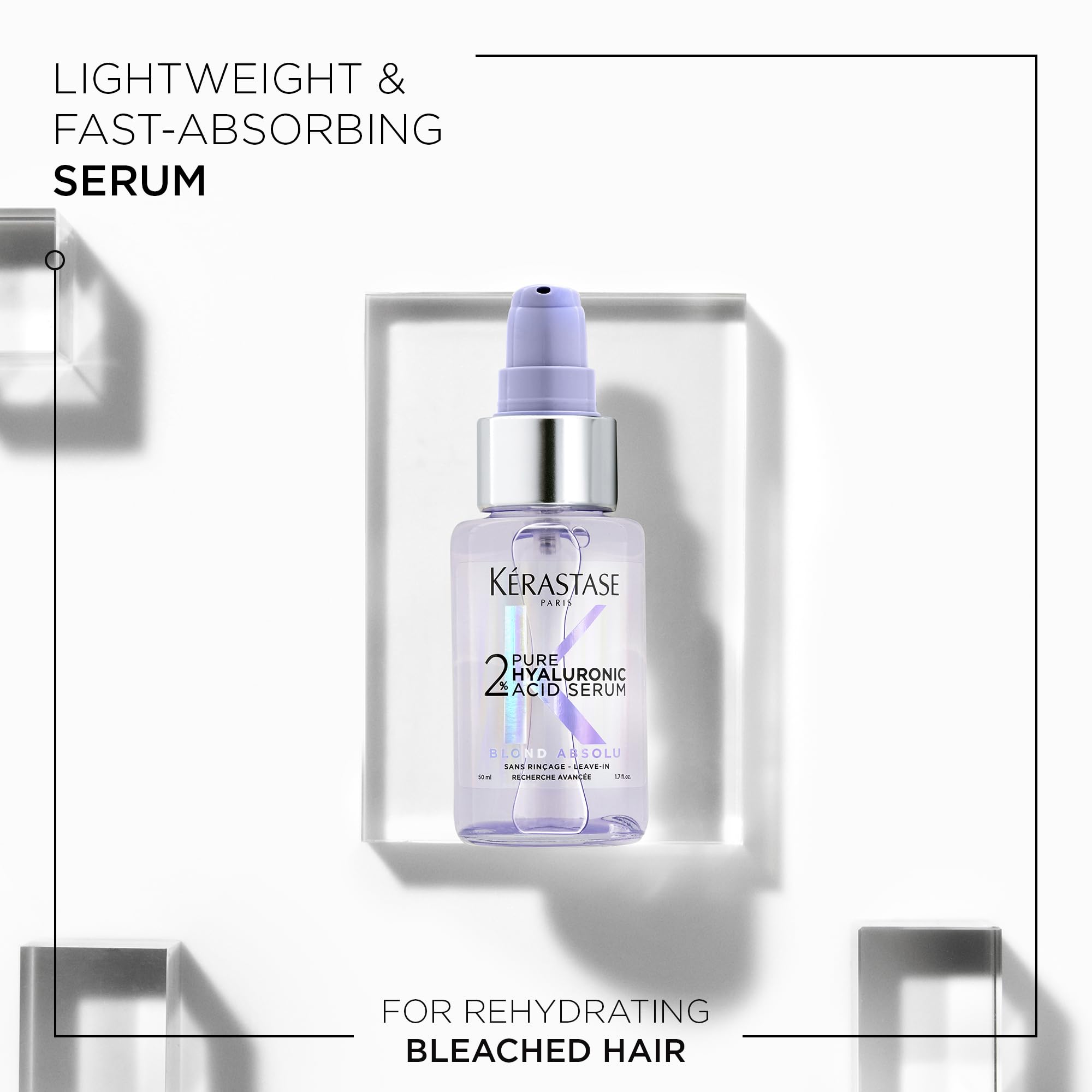 Serum applied to wet hair for smoother, shinier blonde strands.