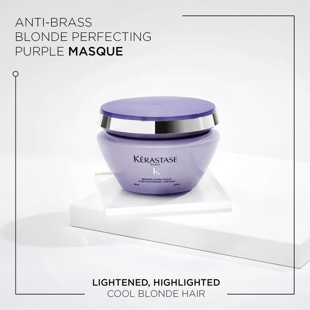 Textura cremosa de Blond Absolu Mascarilla Violeta para suavidad y brillo.