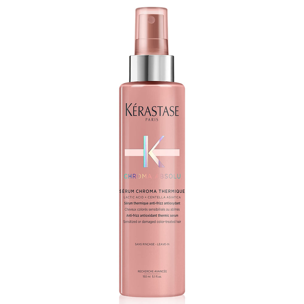 Kerastase Chroma Absolu serum bottle close-up showing color protection and smoothing.