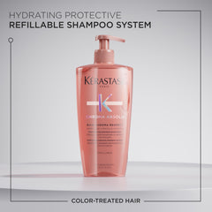 Rich foam forming from KÉRASTASE Chroma Absolute Shampoo for gentle cleansing.