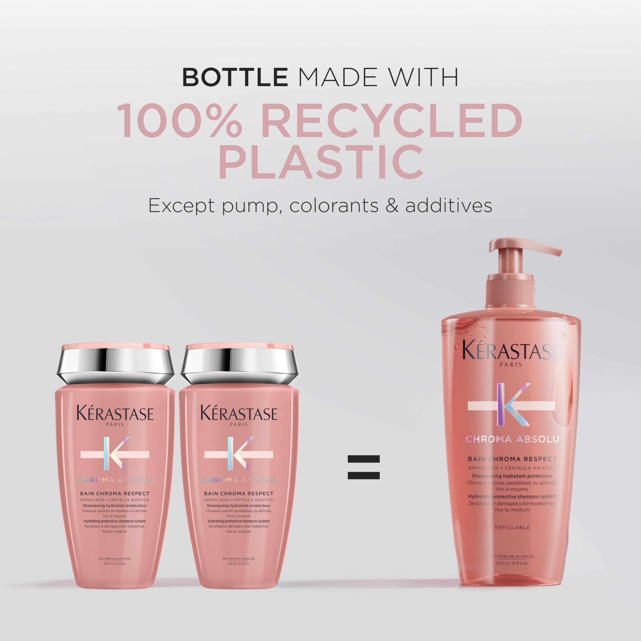 Hair looks shiny and hydrated after using KÉRASTASE Chroma Absolute Shampoo.