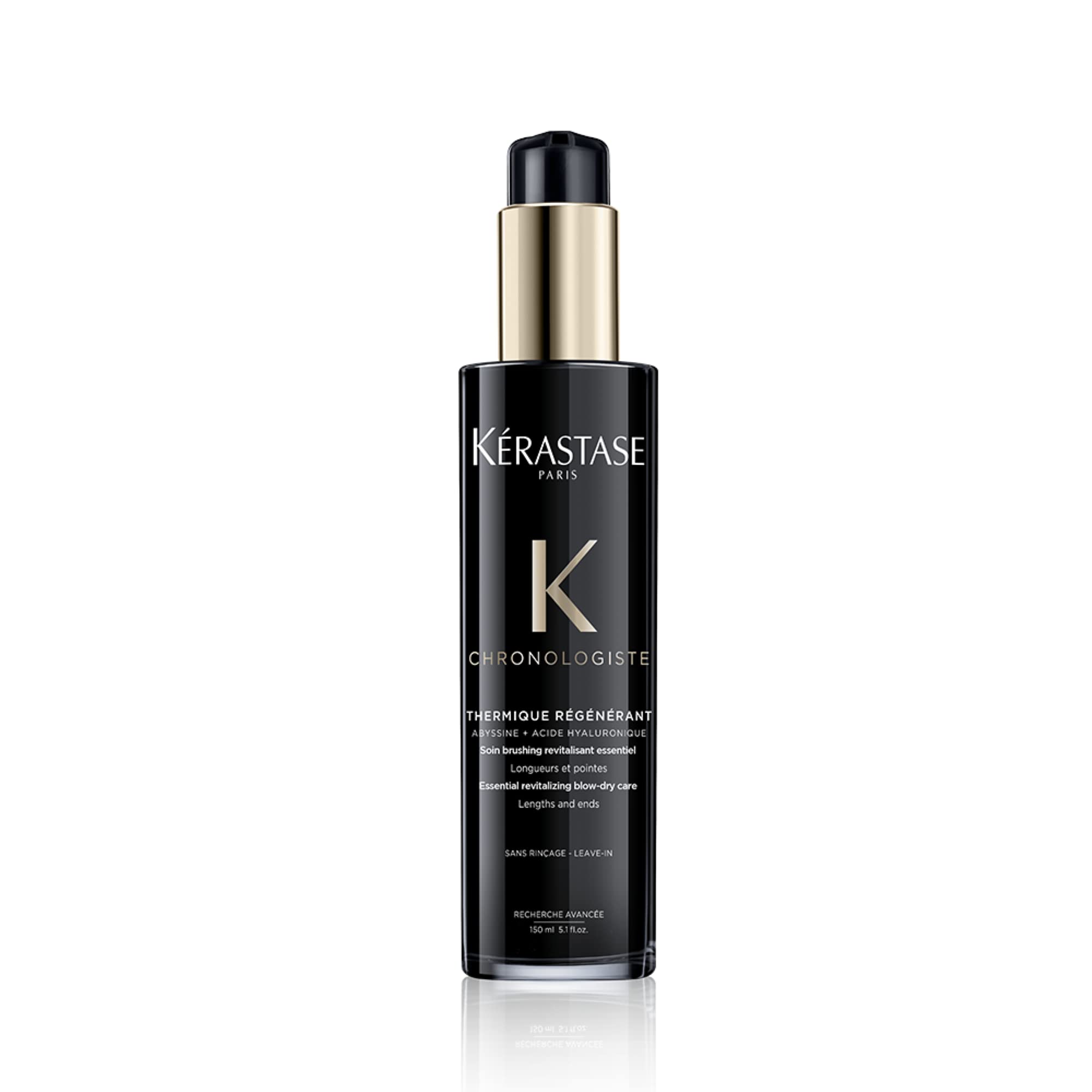 KÉRASTASE Chronologiste serum bottle front view, highlighting heat protection for styling.
