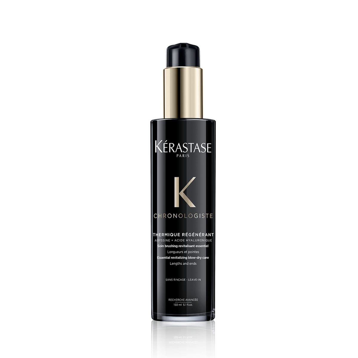 KÉRASTASE Chronologiste serum bottle front view, highlighting heat protection for styling.