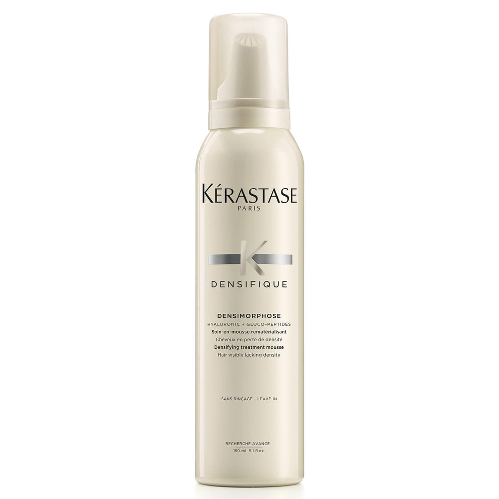 KÉRASTASE Densifique Mousse bottle close-up highlighting volume boost for thinning hair.