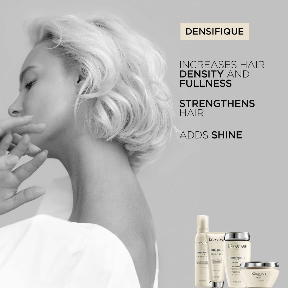 KÉRASTASE Densifique Mousse on hair texture, highlighting smoothness and shine.