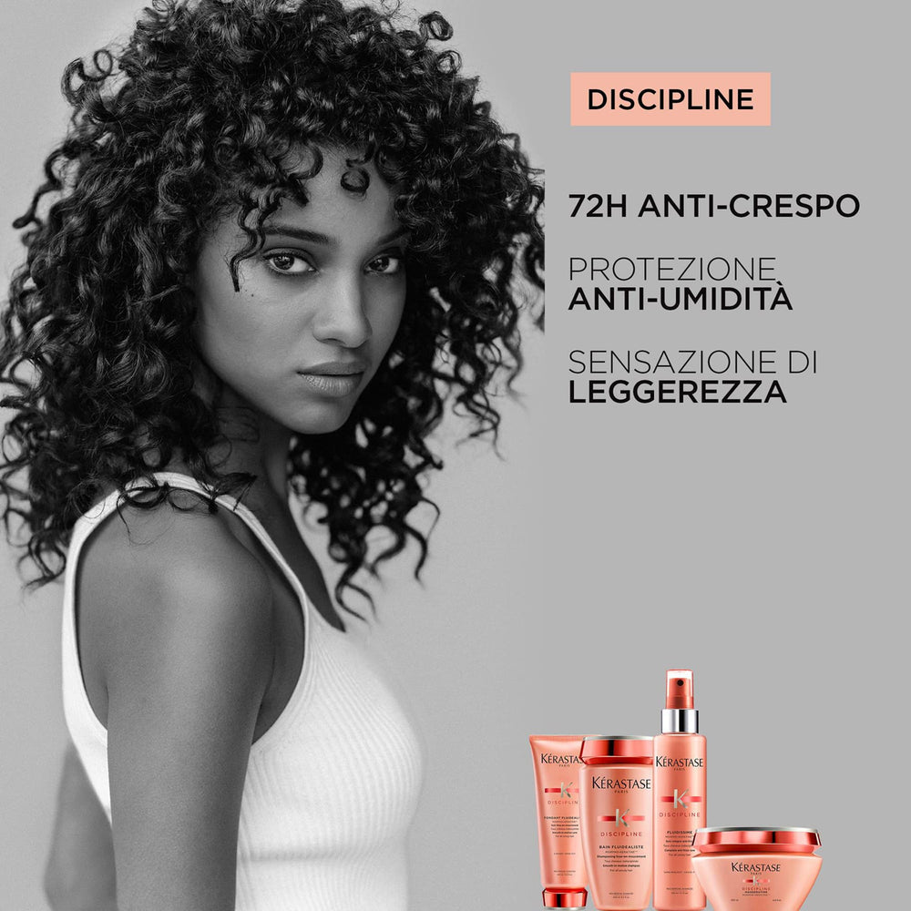 KÉRASTASE Discipline Fluidissime application scene ready for towel-dried hair smoothing.