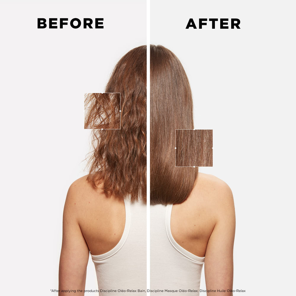 Lifestyle scene of frizz-prone hair in humidity with lasting smoothness.