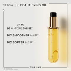 KÉRASTASE Elixir Ultime wild camellia oil close-up emphasizes luxurious shine.