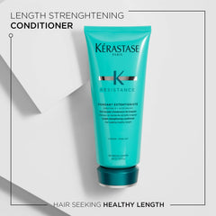 KÉRASTASE Extentioniste conditioner applied to midlengths and ends for smoother manageability.