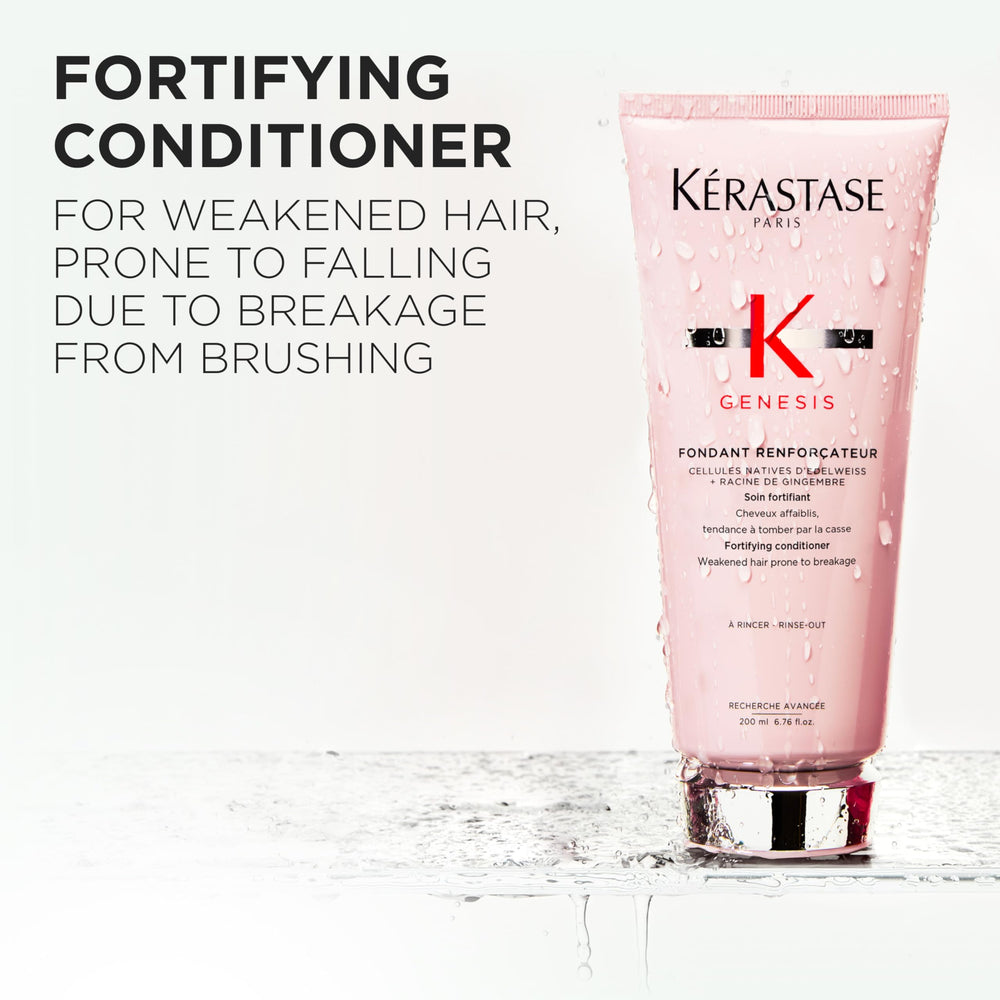 Kérastase Genesis conditioner texture close-up suggesting detangling and hydration.
