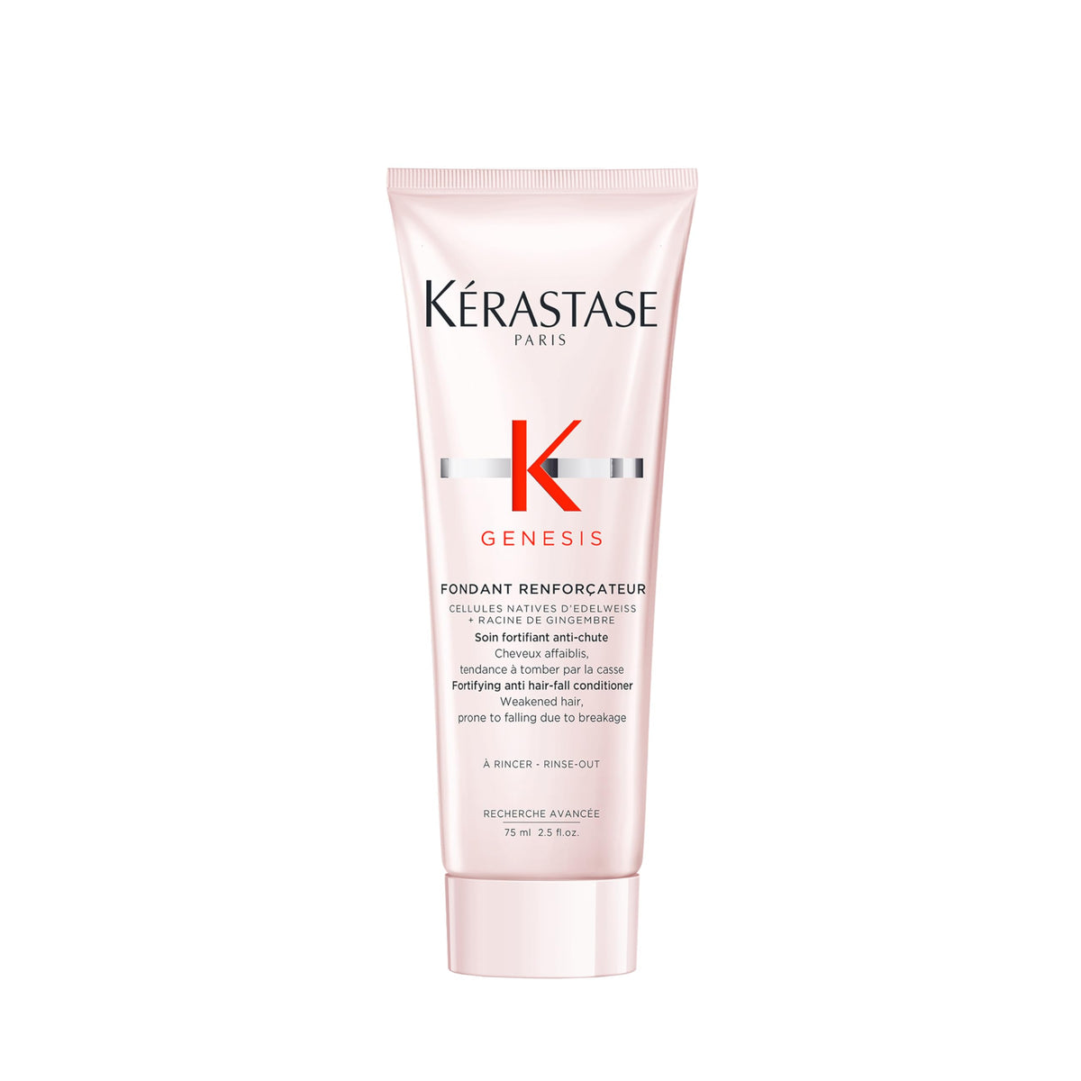 Kérastase Genesis Renforcateur bottle close-up highlights lightweight conditioning.