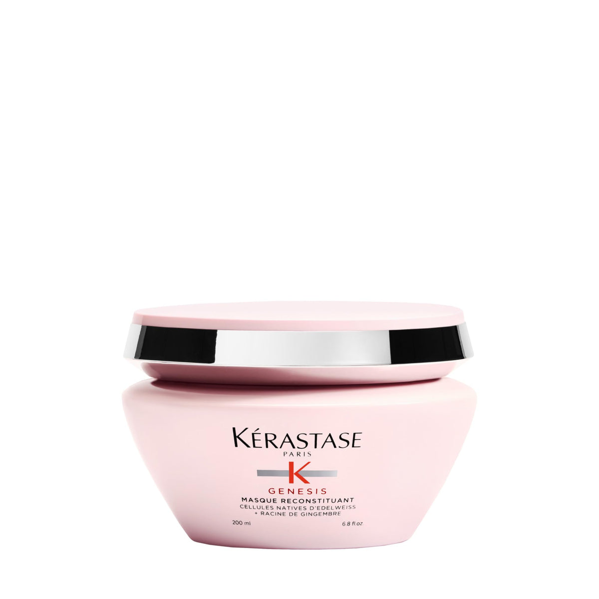 KÉRASTASE Genesis Hair Mask bottle and creamy texture for detangling nourishment.