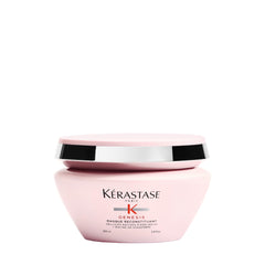 KÉRASTASE Genesis Hair Mask bottle and creamy texture for detangling nourishment.