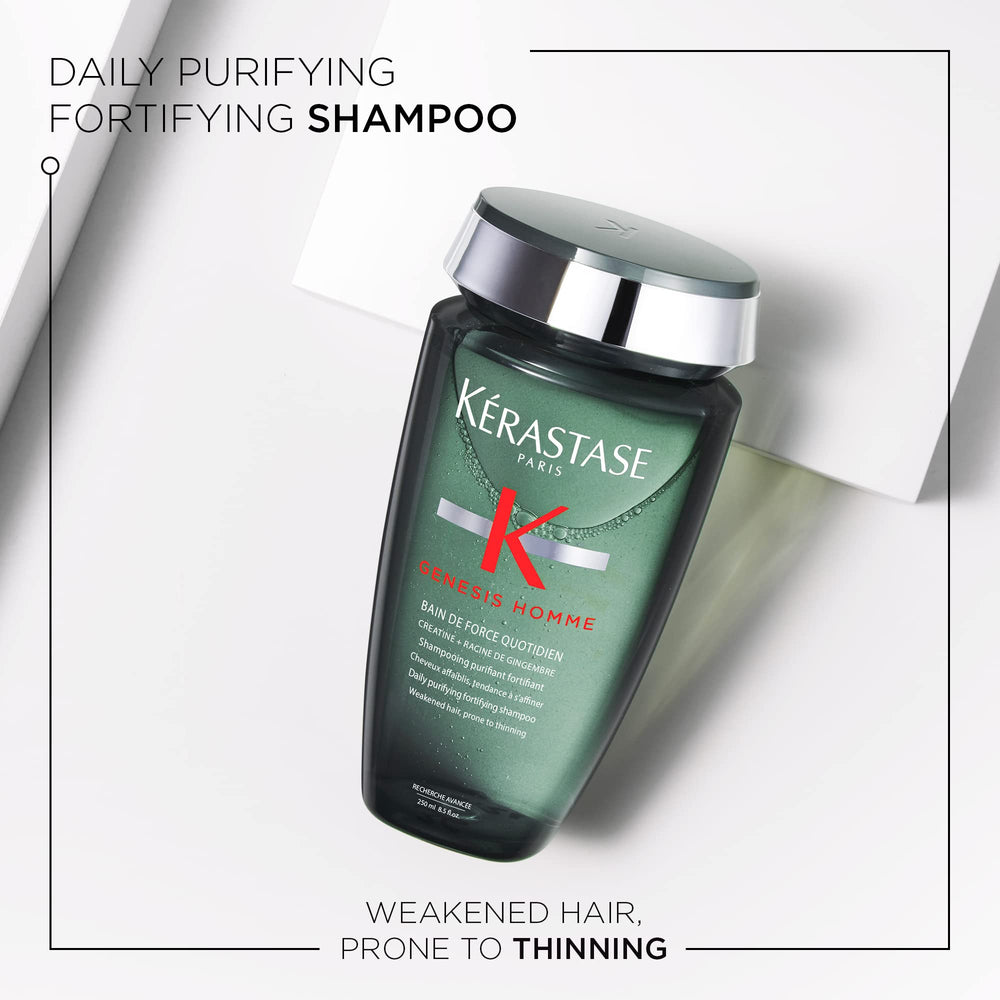 Kerastase Genesis Homme Bain De Force shampoo foamy lather on hair for deep cleanse