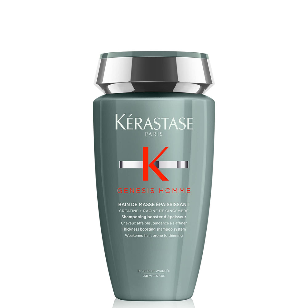 Kérastase Genesis Homme Bain De Masse bottle front, demonstrates cleansing for thinning hair