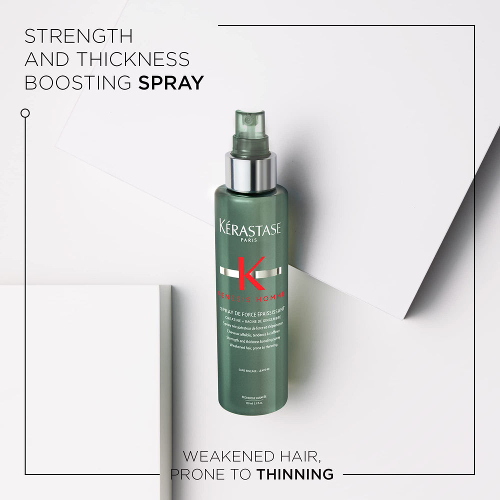 KÉRASTASE Genesis Homme Spray de Force bottle back highlights ingredients