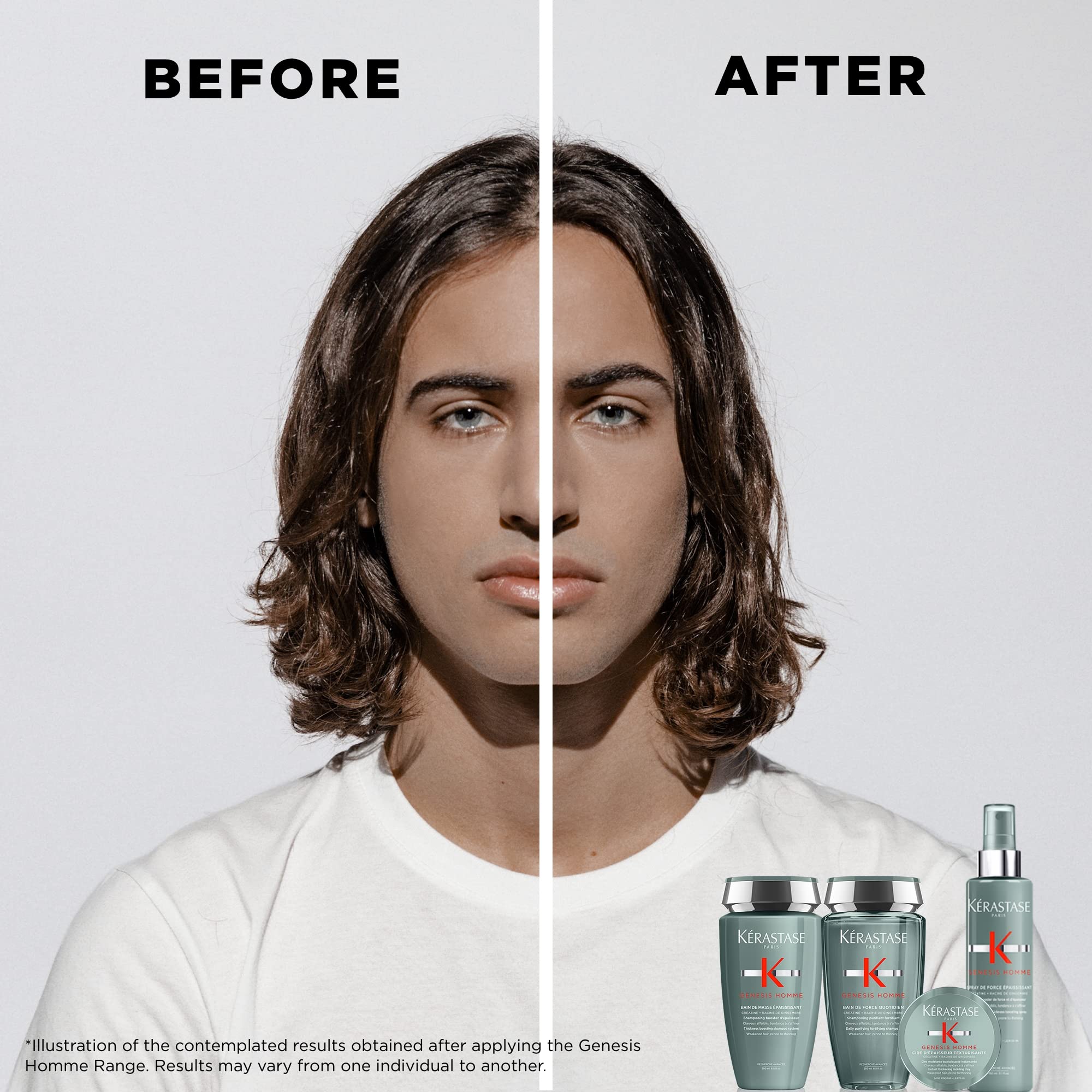 KÉRASTASE Genesis Homme Spray de Force in-hand application demonstrates easy distribution